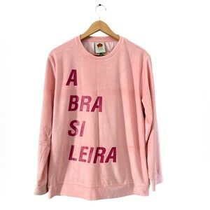 Farm Rio A Brasileira Pink Velour Oversized Sweatshirt Women’s S